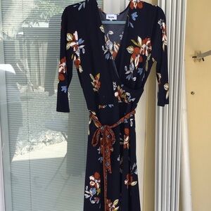 Leota Navy Floral Dress with Rust and Yellow Accents